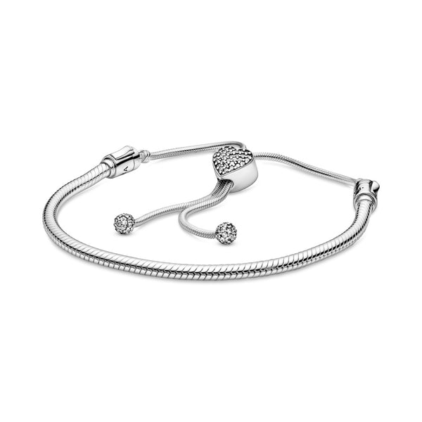 graziella Pandora Moments Pave Heart Clasp Snake Chain Slider Bracelet