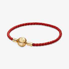 graziella Pandora Moments Red Woven Leather Bracelet