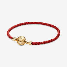 graziella Pandora Moments Red Woven Leather Bracelet