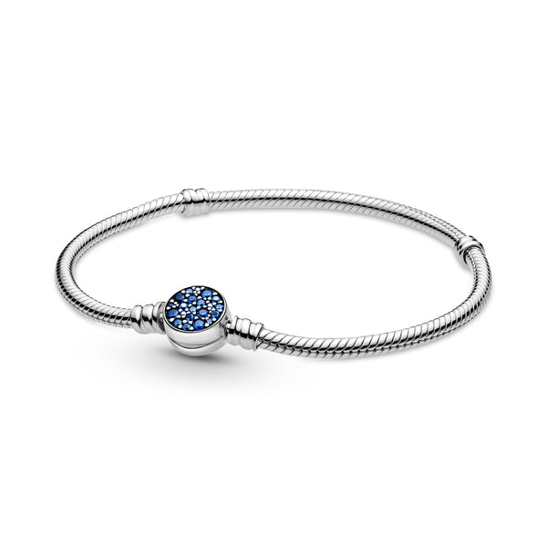 Graziella Pandora Moments Sparkling Blue Disc Clasp Snake Chain Bracelet
