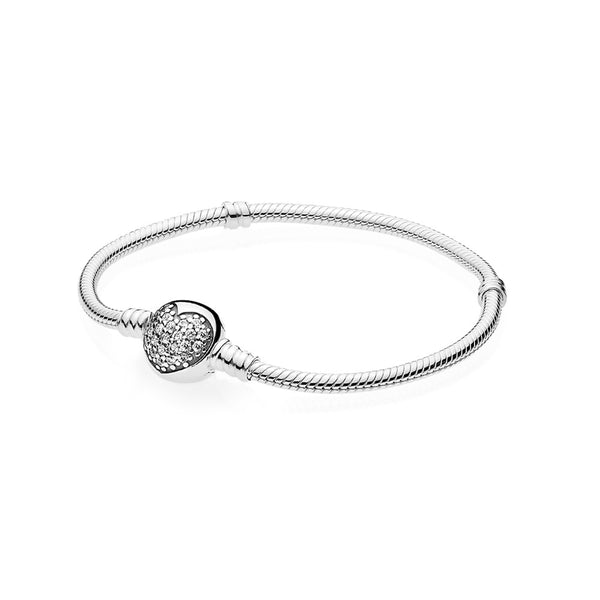 graziella Pandora Moments Sparkling Heart Clasp Snake Chain Bracelet