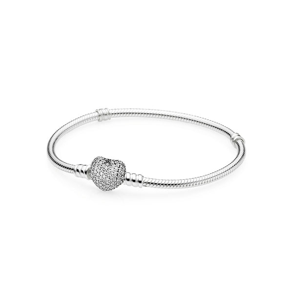 graziella Pandora Moments Sparkling Heart Clasp Snake Chain Bracelet