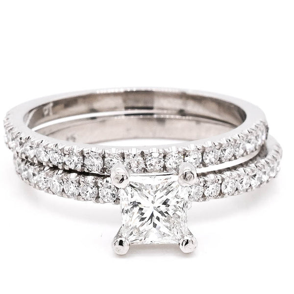 graziella Platinum 1.04CTW Princess Cut Diamond Accent Engagement Ring with Matching Platinum Diamond Wedding Band
