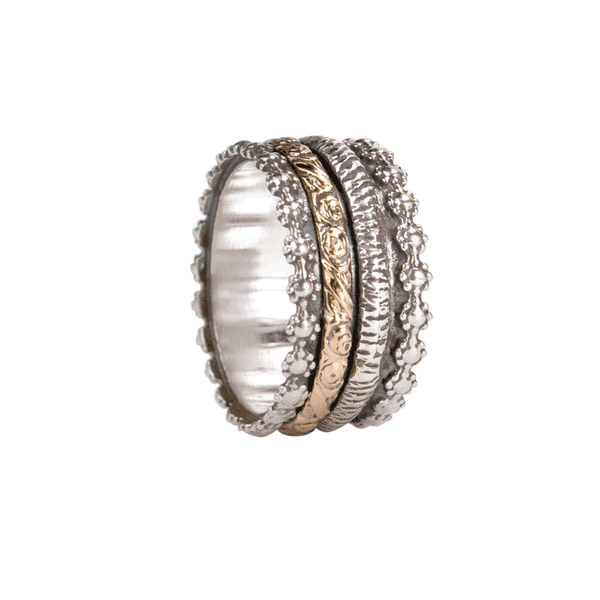 graziella Prayer Meditation Ring. Sterling Silver and 9KT Rose Gold. Size 8