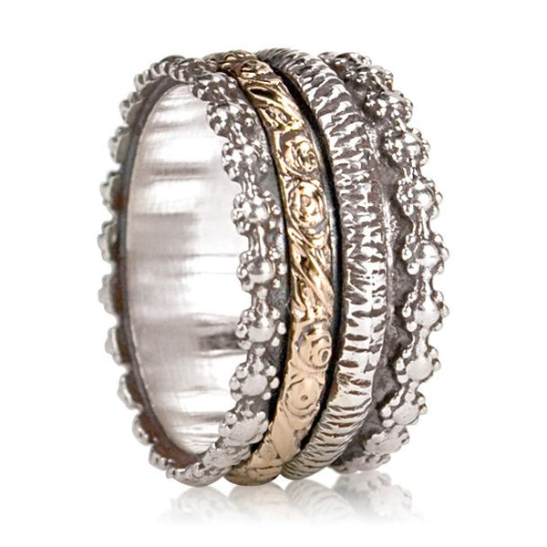 graziella Prayer Meditation Ring. Sterling Silver and 9KT. Size 8