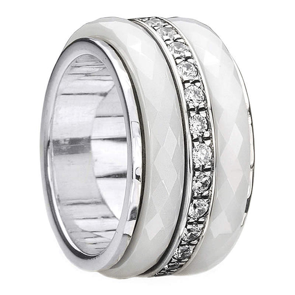 graziella Purity Meditation Ring. Sterling Silver White Ceramic and C.Z. Size 7