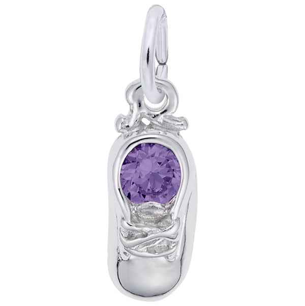 graziella Rembrandt Sterling Silver Baby Boot- February Synthetic Stone