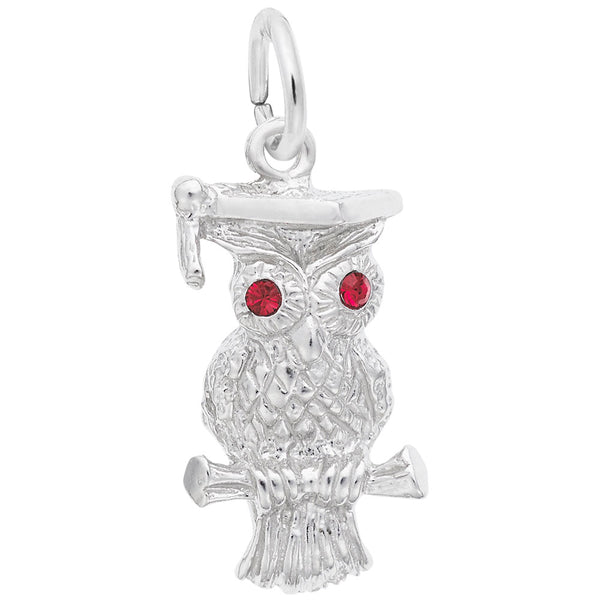 graziella Rembrandt Sterling Silver Graduation Owl with Red Eyes Charm