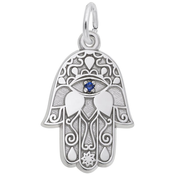 graziella Rembrandt Sterling Silver Hamsa with Blue Stone Charm