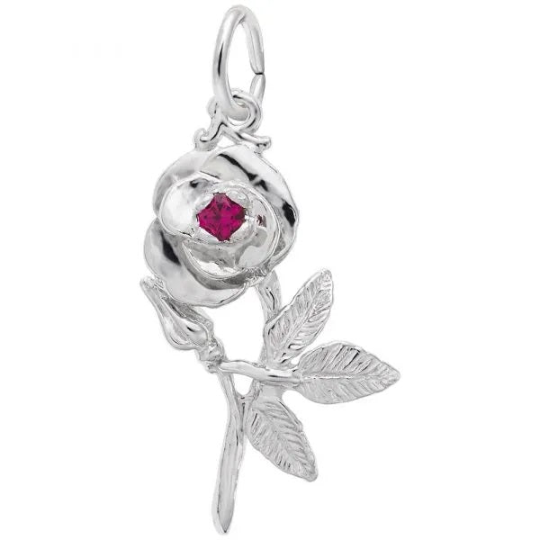 graziella Rembrandt Sterling Silver Rose with Red Stone Charm