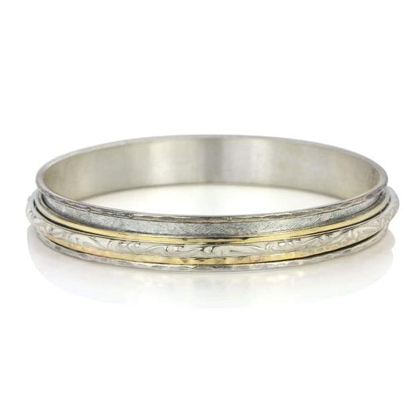 graziella Sauca Meditation Bangle. Sterling Silver 10KT Yellow Gold and White