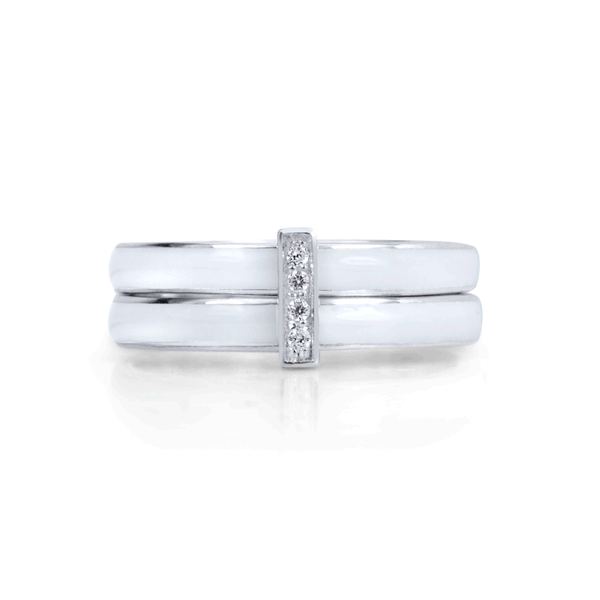 graziella Serendipity Meditation Ring. Sterling Silver White Enamel and C.Z. Size 8