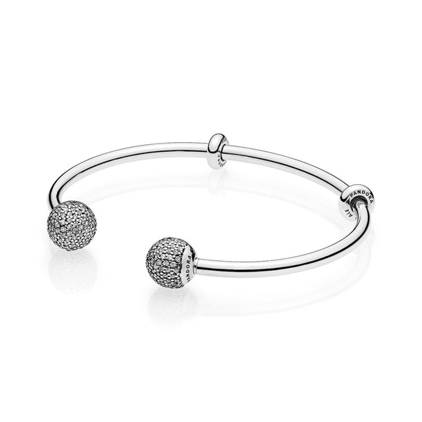 graziella Silver open bangle with interchangeable end caps with clear cubiz zico