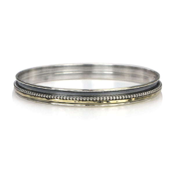 graziella Simplicity Meditation Bangle. Sterling Silver and 10KT Yellow Gold