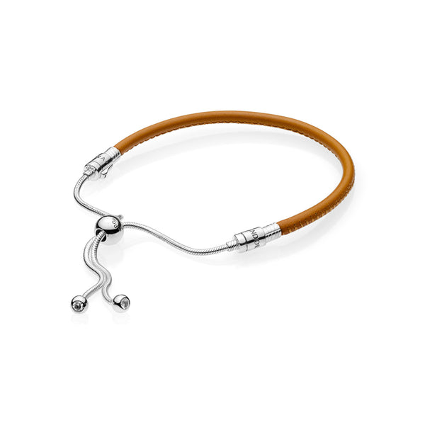 graziella Sliding Leather Bracelet Golden Tan Clear CZ