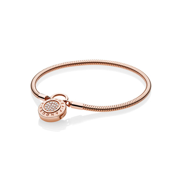 graziella Smooth PANDORA Rose Bracelet Signature Padlock Clear CZ
