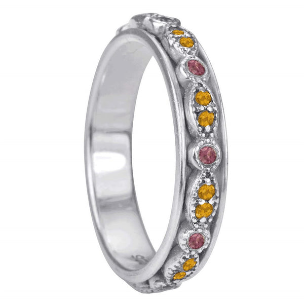 graziella Solar Meditation Ring. Sterling Silver Citrine and Pink Tourmaline Size 8