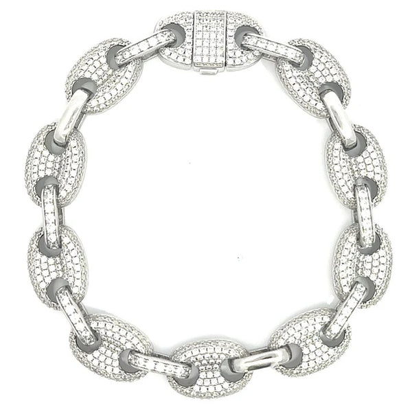 graziella Sterlig Silver 9" 12mm C.Z Puff Mariner Link Bracelet