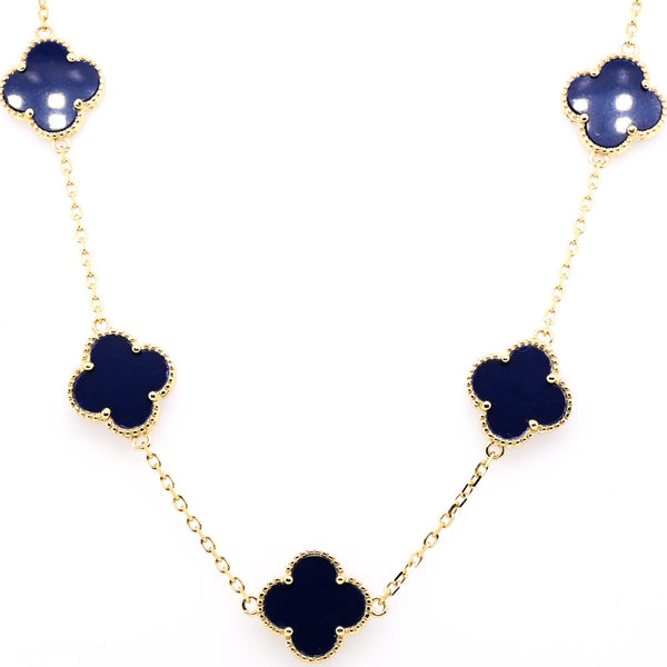 graziella Sterling Siilver 14KT Yellow Gold Plated 24" Lapis Multi Clover Necklace