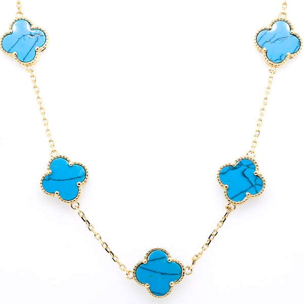 graziella Sterling Siilver 14KT Yellow Gold Plated 24" Turquoise Multi Clover Necklace