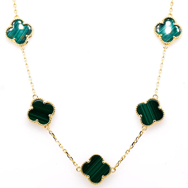 graziella Sterling Siilver 14KT Yellow Gold Plated 24" Turquoise Multi Clover Necklace