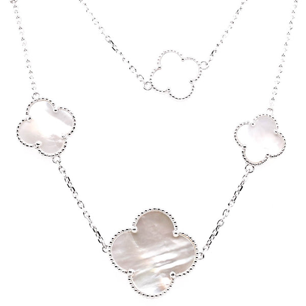 graziella Sterling Siilver 14KT Yellow Gold Plated 36" Mother Of Pearl Multi Clover Necklace