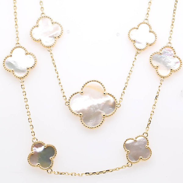 graziella Sterling Siilver 14KT Yellow Gold Plated 36" Mother Of Pearl Multi Clover Necklace