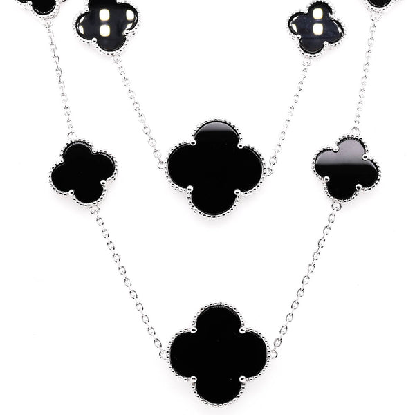 graziella Sterling Siilver 36" Black Onyx Multi Clover Necklace