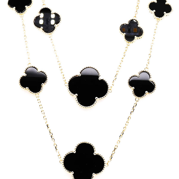graziella Sterling Siilver 36" Black Onyx Multi Clover Necklace