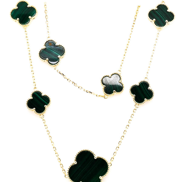 graziella Sterling Siilver 36" Malchite Multi Clover Necklace