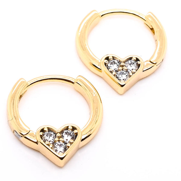 graziella Sterling Silver 12mm Heart C.Z Huggies Earrings