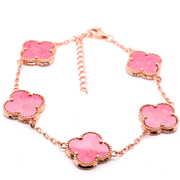 graziella Sterling Silver 14Kt Rose Gold Plated 8" Pink Rhodonite Flower Bracelet