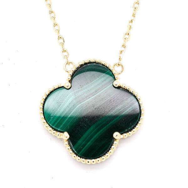 graziella Sterling Silver 14Kt Yellow Gold Plated 18" Malachite Flower Necklace