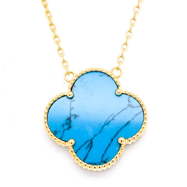 graziella Sterling Silver 14Kt Yellow Gold Plated 18" Turquoise Flower Necklace