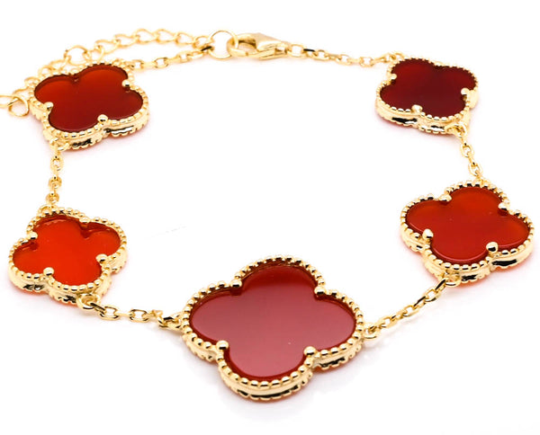 graziella Sterling Silver 14KT Yellow Gold Plated 8" Carnelian Flower Bracelet