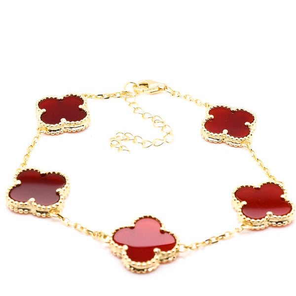 graziella Sterling Silver 14KT Yellow Gold Plated 8" Carnelian Flower Bracelet