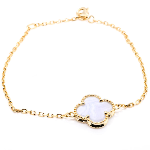 graziella Sterling Silver 14KT Yellow Gold Plated 8" Mother of Pearl Flower Bracelet