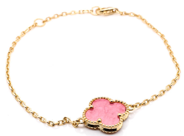 graziella Sterling Silver 14Kt Yellow Gold Plated 8" Pink Rhodonite Flower Bracelet