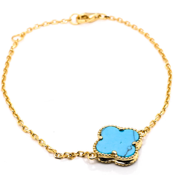graziella Sterling Silver 14KT Yellow Gold Plated 8" Turquoise Flower Bracelet