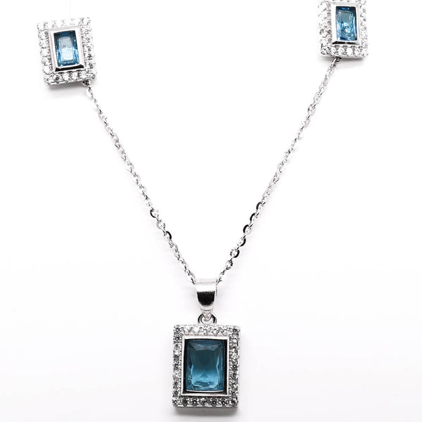graziella Sterling silver 18" Blue & White C.Z Necklace and Earrings Set