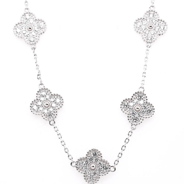 graziella Sterling Silver 18" Multi Clover C.Z Necklace