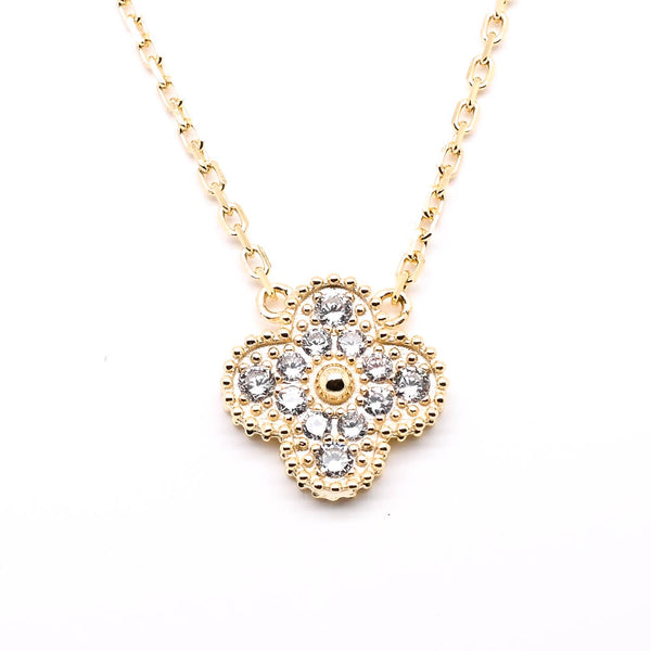 graziella Sterling Silver 18" Single C.Z Clover Necklace