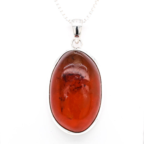 Graziella Sterling Silver 24" Oval Shape Amber Necklace