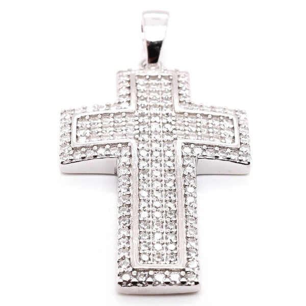 graziella Sterling Silver 26x17mm Pave Set C.Z Cross