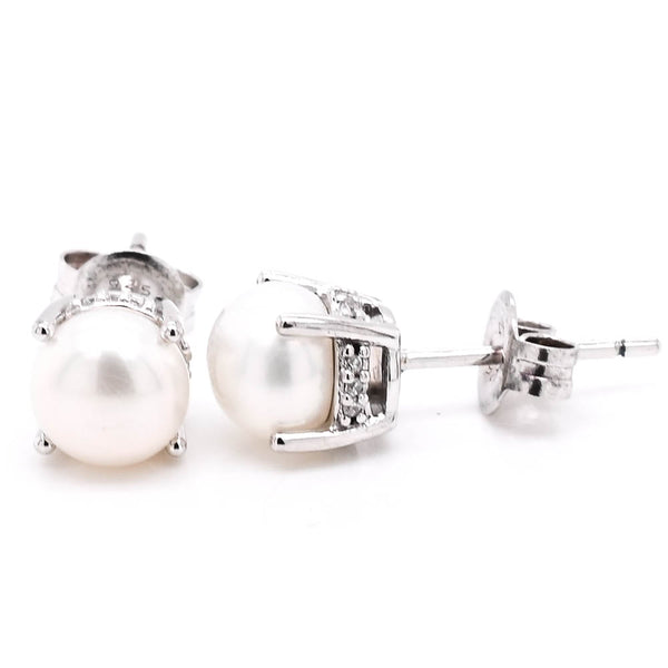 graziella Sterling Silver 6.5-7mm Freshwater Water Pearl and C.Z Stud Earrings