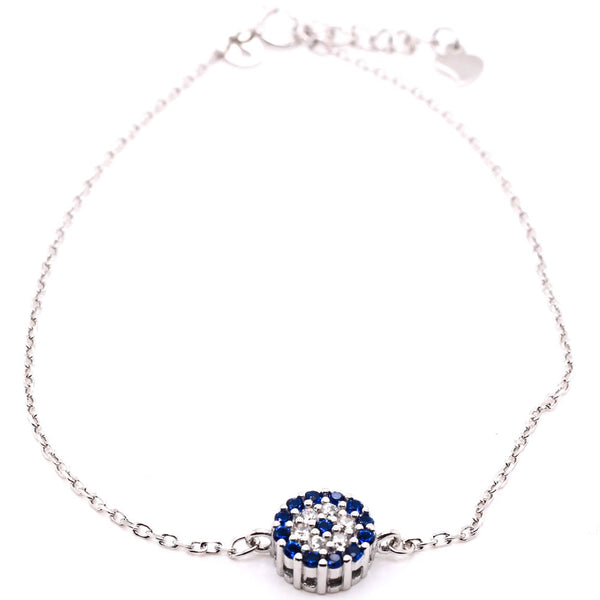 graziella Sterling Silver 7.5-8" C.Z Evil Eye Bracelet