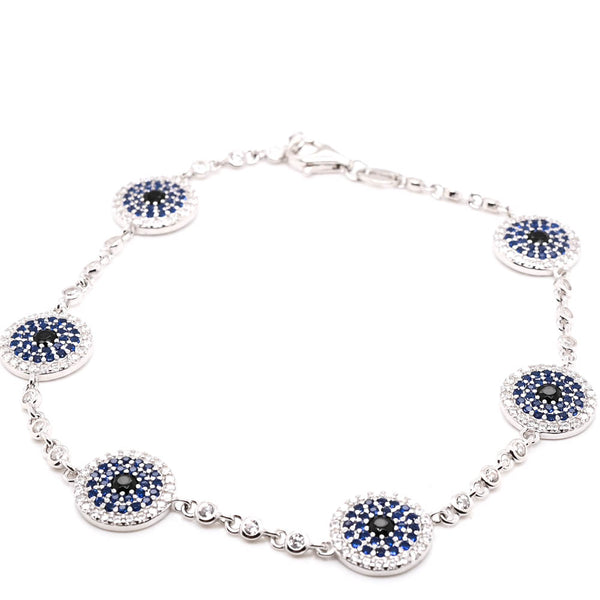 graziella Sterling Silver 7.5" Blue & White C.Z Hamsa Bracelet