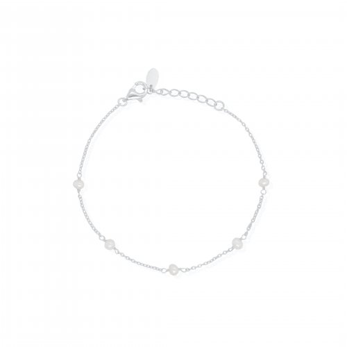 graziella Sterling Silver 7.5" Dainty Pearl Chain Bracelet