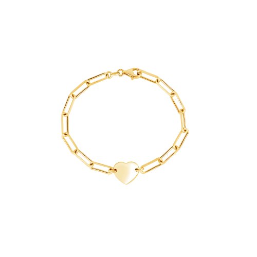 graziella Sterling Silver 7.5" Flat Heart Tag Paperclip Bracelet