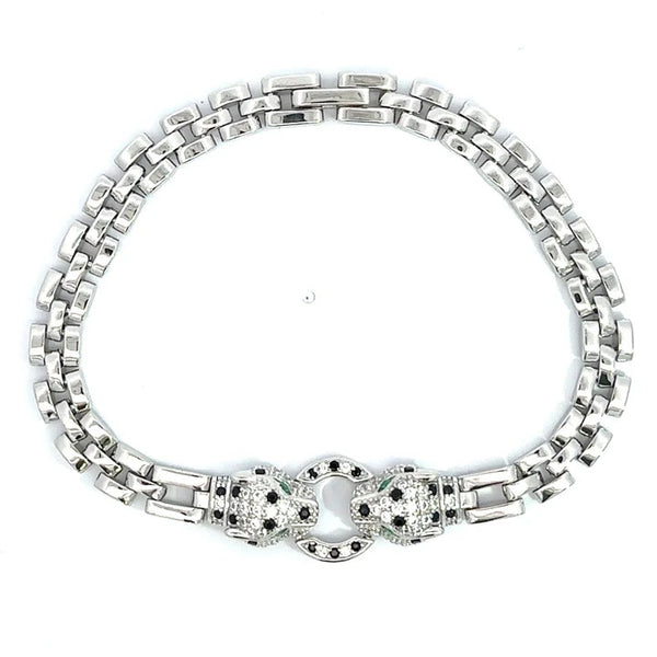 graziella Sterling Silver 7.75" 4mm C.Z Feline Head Bracelet